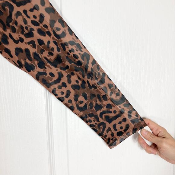 NWOT VENUS Blouse 1X Brown Animal Print Square Neck Ruched Long Sleeve Lined Zip - Picture 8 of 13